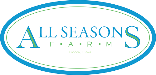 AllSeasonsFarm_Logo Logo of All Seasons Farm, located in Cobden, Illinois, featuring a blue and green color scheme with a stylized font.