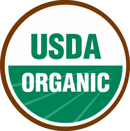 USDA Organic certification logo featuring green text on a white background with a stylized field design, indicating compliance with organic farming standards.